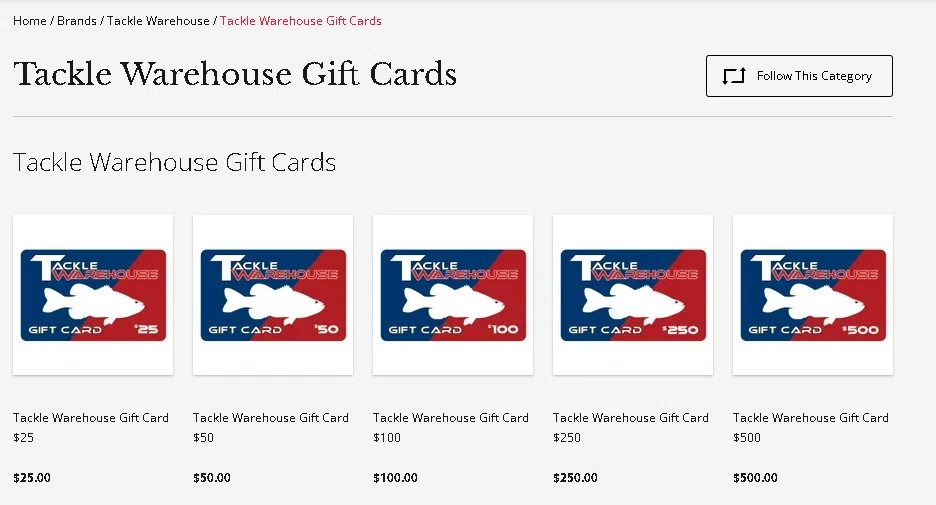 Does Tackle Warehouse accept gift cards or e-gift cards? — Knoji