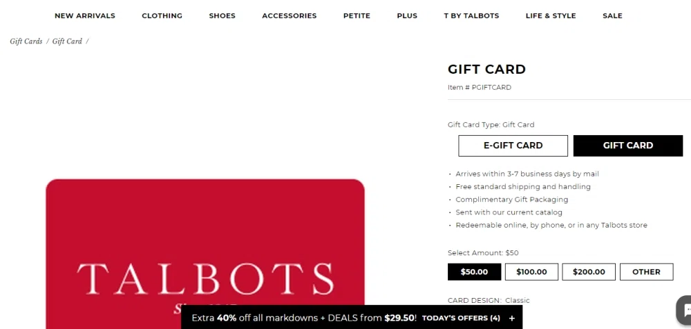 Talbots gift online card