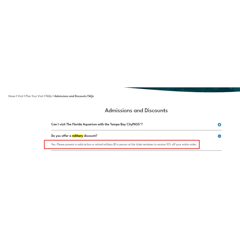 The Florida Aquarium military discount? — Knoji