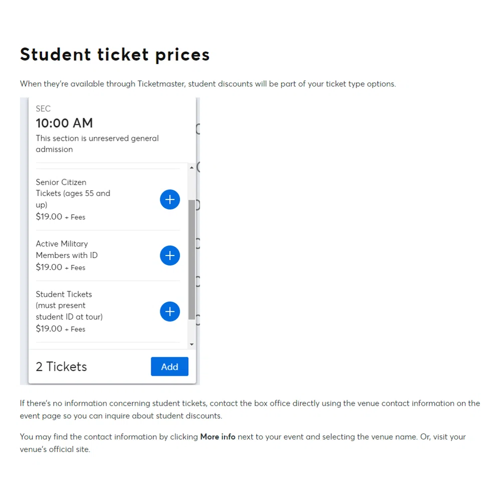 Student ticket prices – Ticketmaster Help