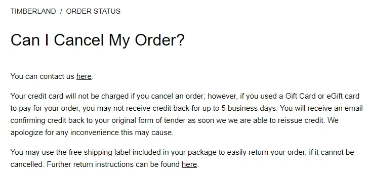 How to Cancel Timberland Order?