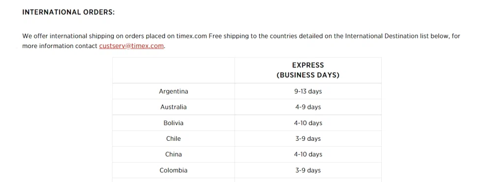 Timex international shipping? — Knoji