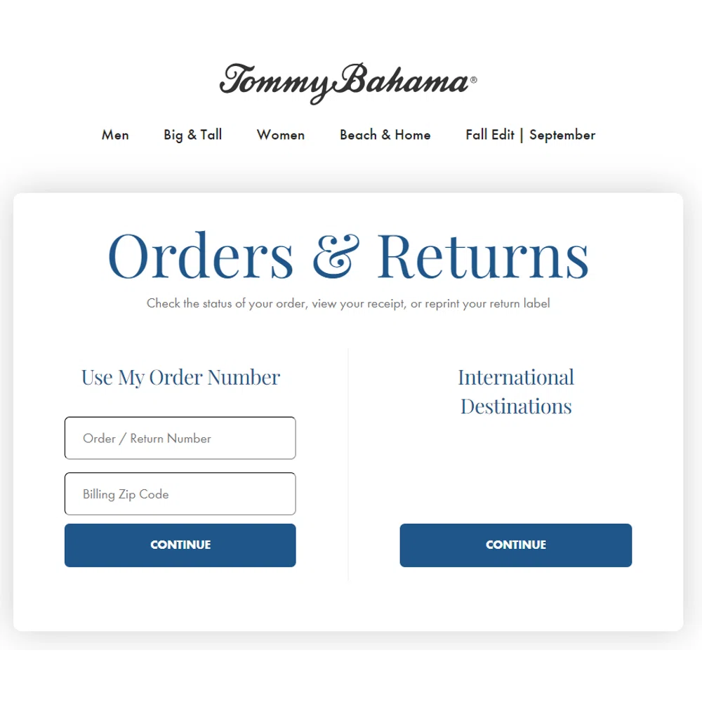 Tommy bahama cheap order status