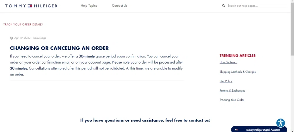 Hilfiger order changes? do I cancel my order after placing Knoji