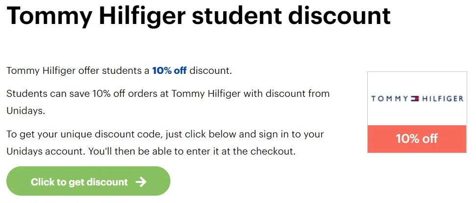 Tommy Hilfiger UK student discount? Knoji
