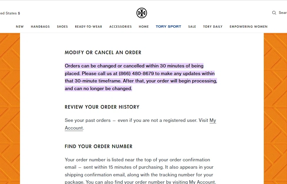 Tory Burch order changes? How do I cancel my order after placing it? — Knoji