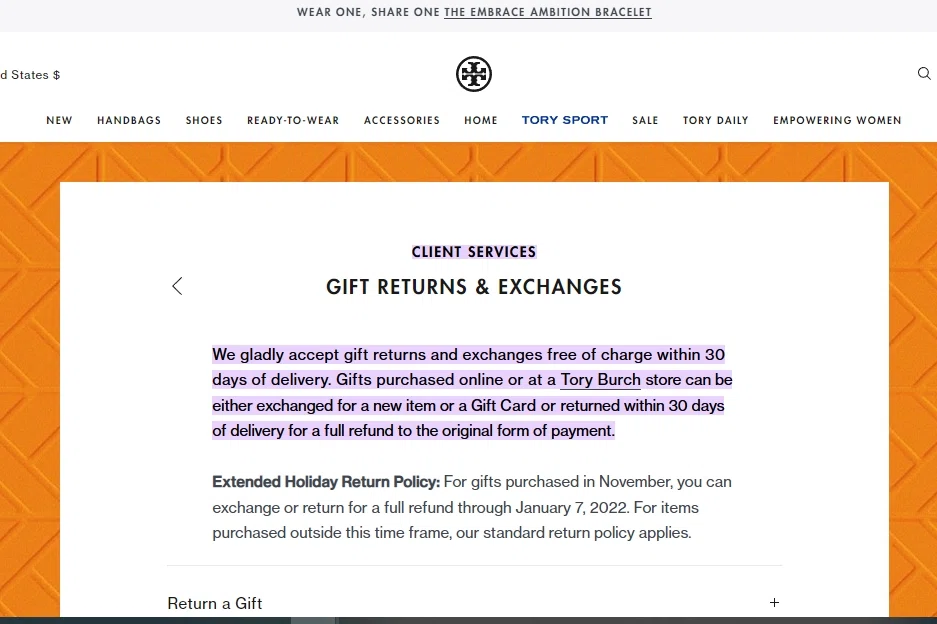 Does Tory Burch offer free returns? What's their exchange policy? — Knoji