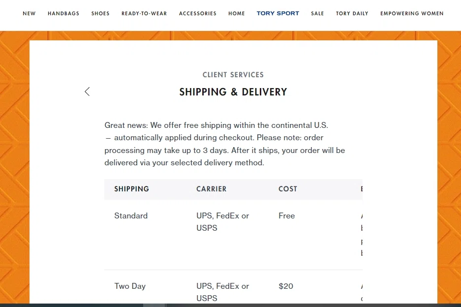 Does Tory Burch offer site-wide free shipping? — Knoji