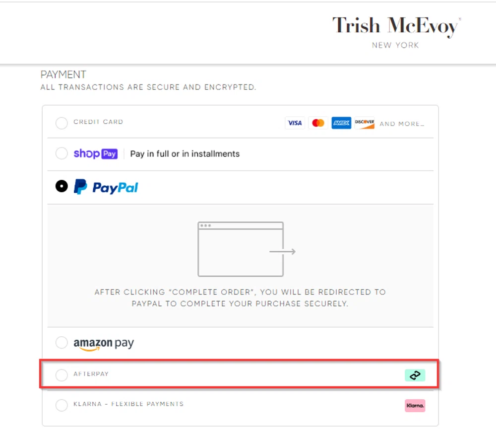 Does Trish McEvoy accept Afterpay financing? — Knoji