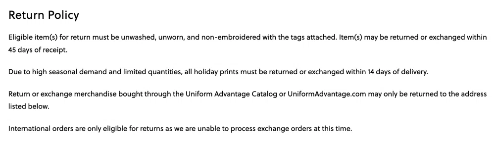 Does Uniform Advantage offer free returns? What's their exchange policy? —  Knoji