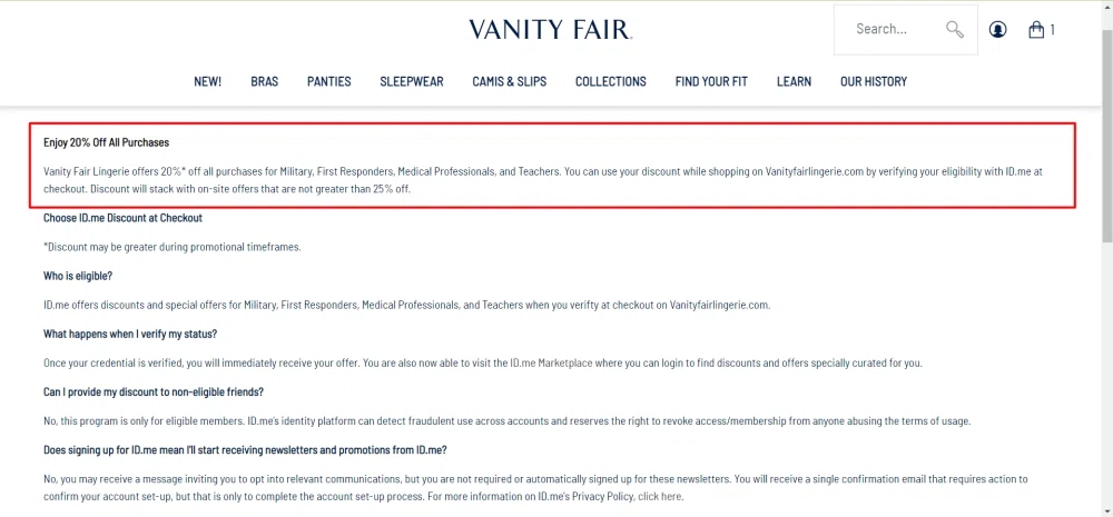 Does Vanity Fair Lingerie offer a military discount? — Knoji