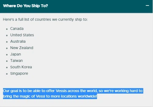 vessi international shipping