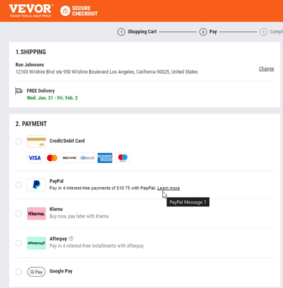 Does Vevor offer Bread as a financing option? — Knoji