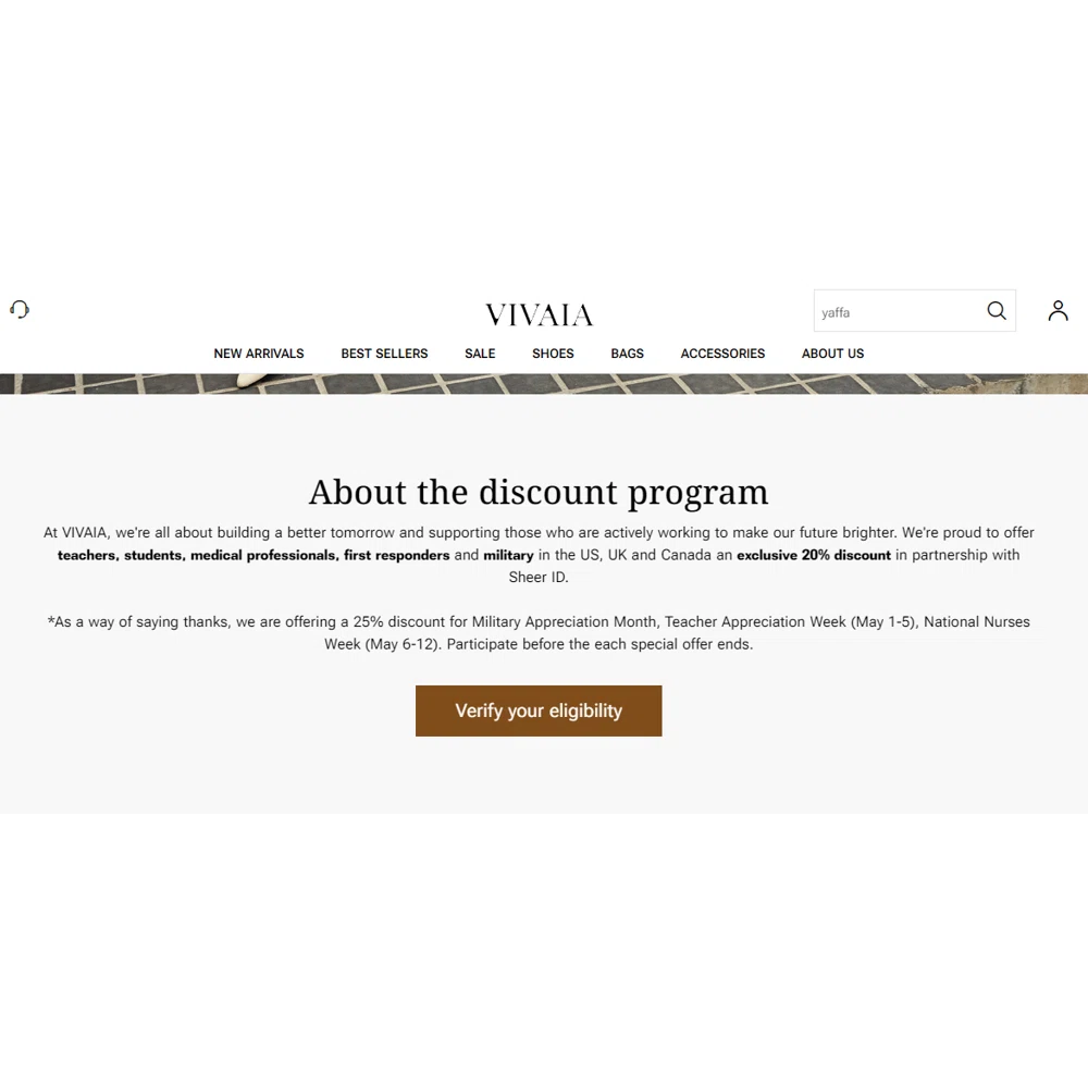 Does Vivaia offer discounts to frontline workers? — Knoji