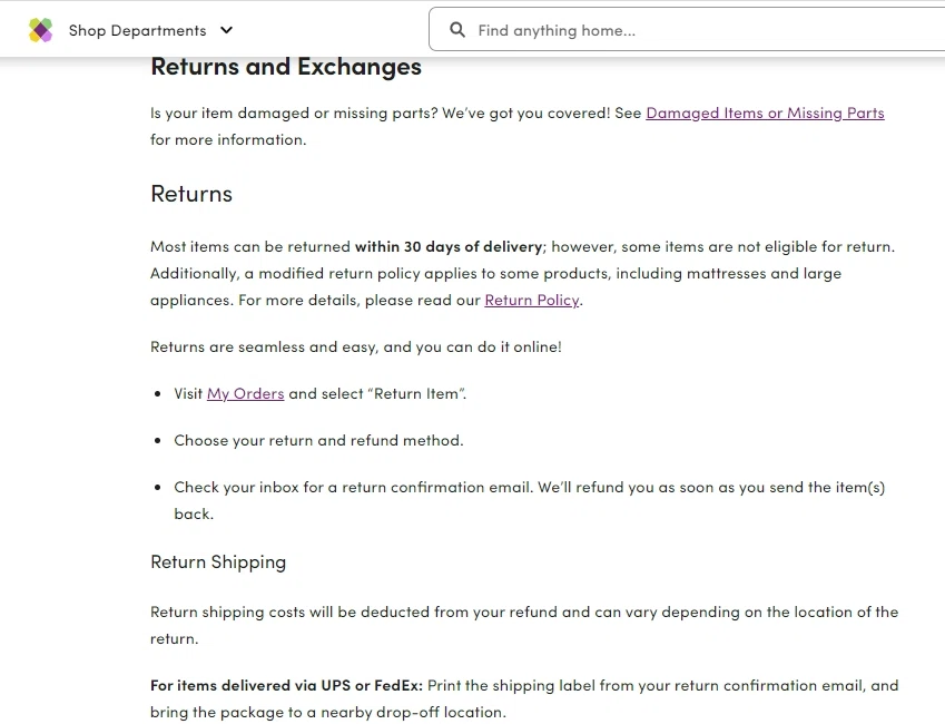 What Is Wayfair S Returns And Exchanges Policy Knoji