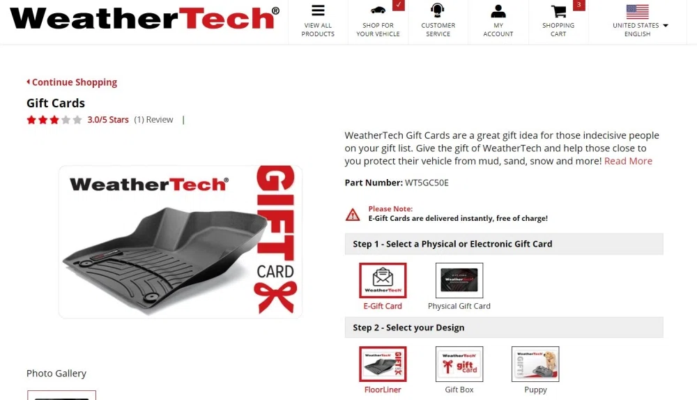 Does WeatherTech accept gift cards or egift cards? — Knoji