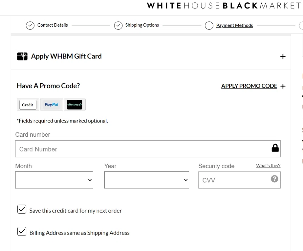 Does White House Black Market accept Afterpay at checkout? — Knoji