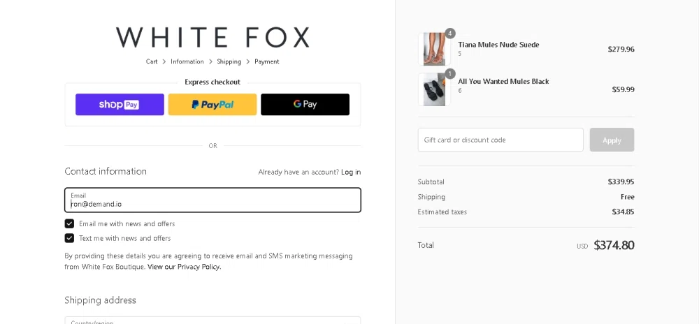 Does White Fox Boutique take Google Pay Knoji