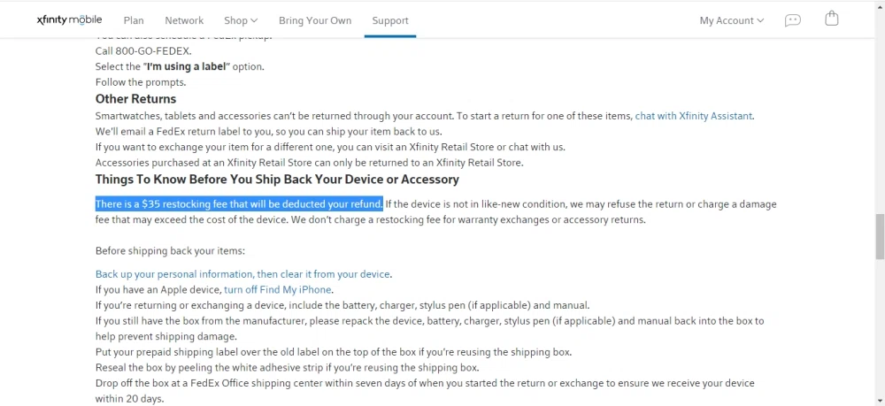 What is Xfinity Mobile's returns and exchanges policy? — Knoji