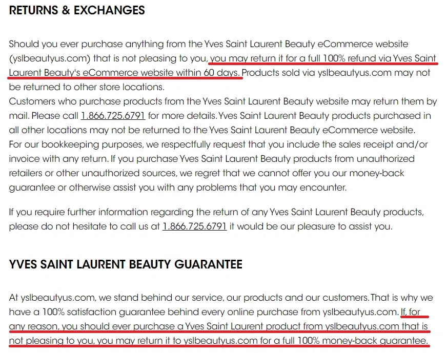 ysl return policy