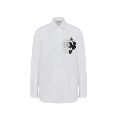 Alexander McQueen Men's Dutch Flower Casual Shirt in Optic White