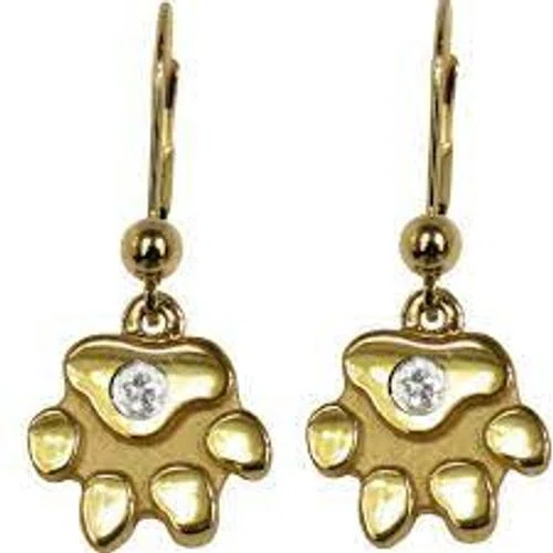 American Kennel Club 14K Gold Dog Paw Earrings with 2MM Diamond Accents