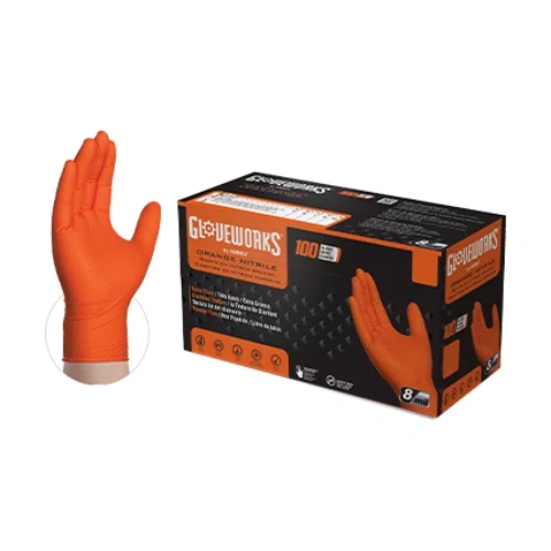 Ammex Gloveworks HD Orange Nitrile Powder Free Industrial Gloves