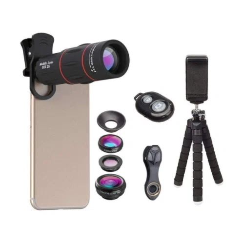 Apexel 18X Telescope Fisheye Wide Angle Macro 4in1 Lens Kit with Tripod Clip for Phone