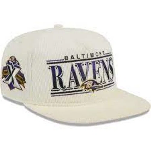 Baltimore Ravens Men's New Era Cream Throwback Corduroy Golfer Snapback Hat
