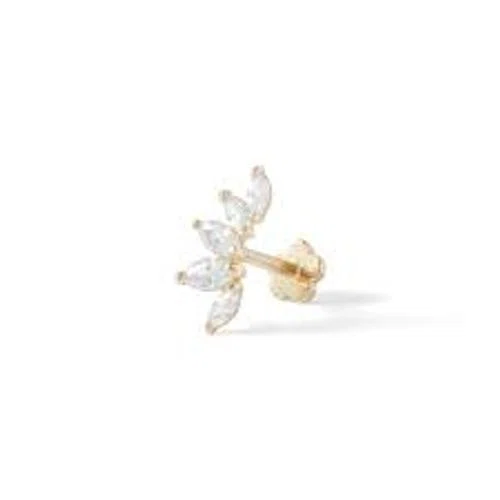 Banter 14K Tube Gold CZ Marquise Flower Stud - 18G 5/16