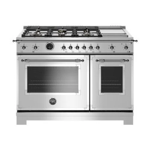 Bertazzoni 48 inch Dual Fuel Range, 6 Brass Burners and Griddle, Electric Self Clean Oven Heritage Series