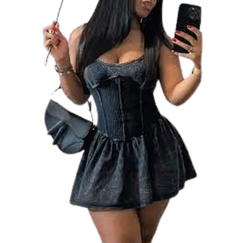 Blush Mark Casual Street Patchwork Pit Strip Plain U Neck Mini Dresses