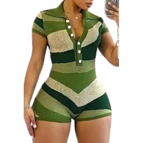 Blush Mark Lapel Neck Color Block Multicolor Rompers