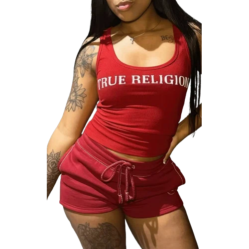 Blush Mark Letter Print Bandage Pocket Pullover Red Shorts Sets
