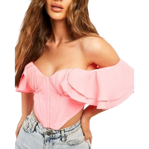 Boohoo Ruffle Sleeve Off The Shoulder Structred Corset Top