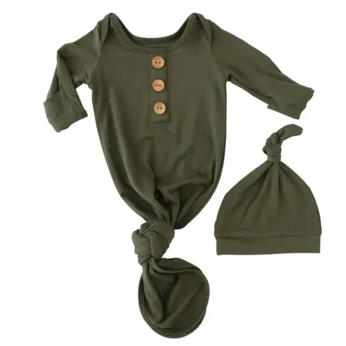 Caden Lane Bamboo Baby Knot Gown & Hat