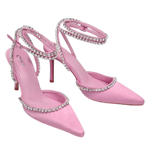 Cider Ankle Strap Point Toe Rhinestone Decor Stiletto Heels