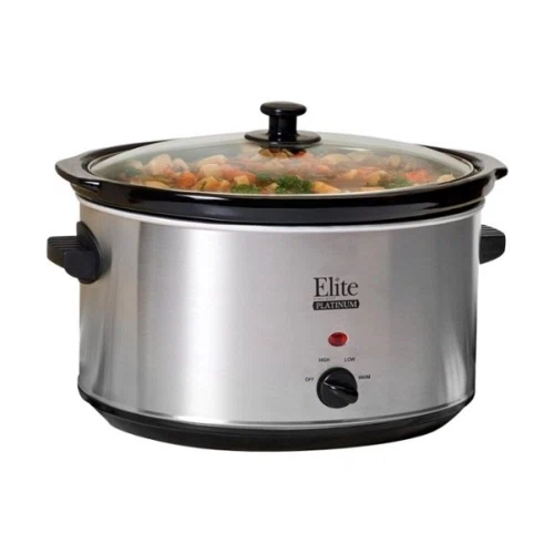 Elite Gourmet Deluxe Sized 8.5 Qt. Stainless Steel Slow Cooker