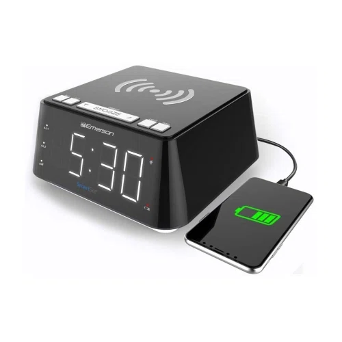 Emerson ER100104 Wireless Charging Alarm Clock vs ESR Tidal Metal Frame Wireless Charger Side