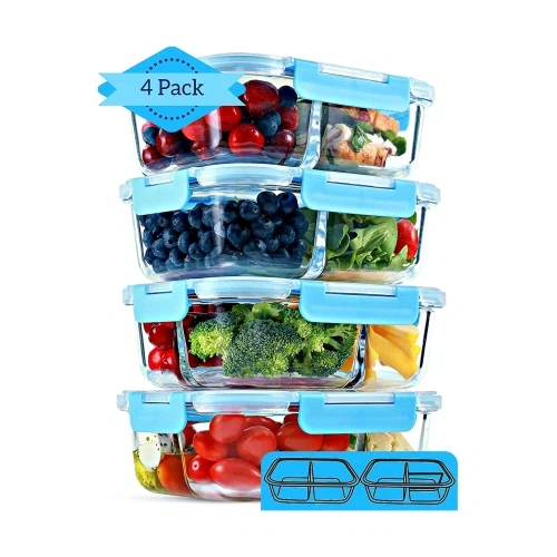 FIT Strong & Healthy Compartment Glass Meal Prep Containers