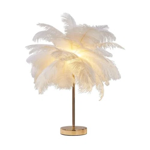 Homary Loftus Art Deco Gold Portable Table Lamp with White Feather USB Charging & Dimmable