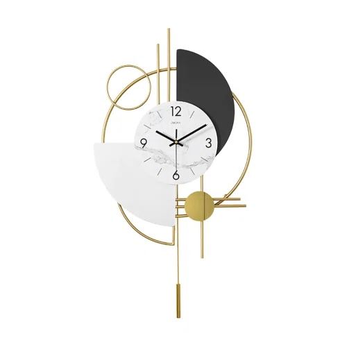 Homary Modern 3D Round Wall Clock Decor Gold Pendulum Geometric Mute Metal Digital Home Clock