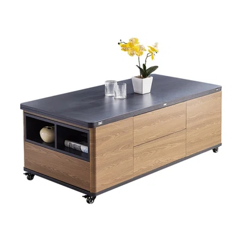 Homary Modern Lift Top Coffee Table Multi Functional Table with 3 Drawers in Walnut & Black