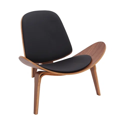 Homary Modern Tripod Black Leather Shell Lounge Chair with Single Side in Walnut