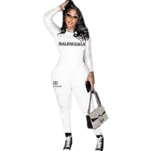 Jurllyshe Long Sleeve Crewneck Letter Print Trendy Skinny Jumpsuit