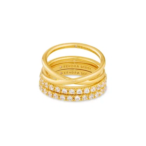Kendra Scott Livy Gold Rings Set of 3 in White Crystal