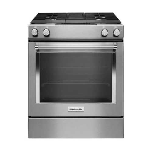 KitchenAid 30-Inch 4-Burner Dual Fuel Downdraft Slide-In Range