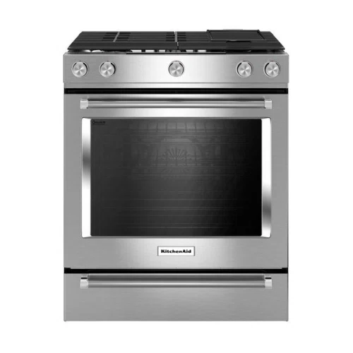 KitchenAid 30-Inch 5-Burner Dual Fuel Convection Slide-In Range with Baking Drawer