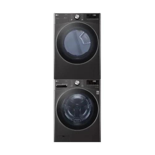LG LGWADREB42004 Stacked Washer & Dryer Set with Front Load Washer and Electric Dryer in Black Steel