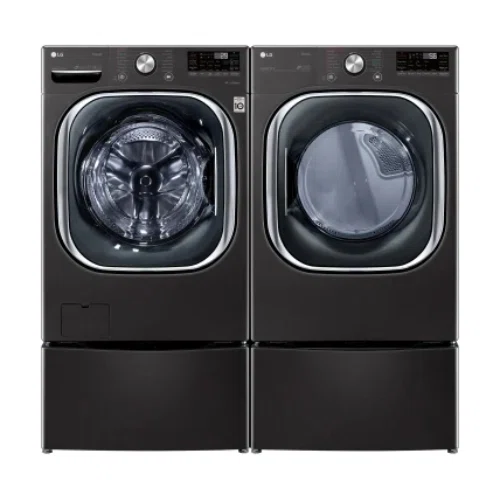 LG LGWADREB45003 Side-by-Side on Pedestals Washer & Dryer Set with Front Load Washer and Electric Dryer in Black Steel